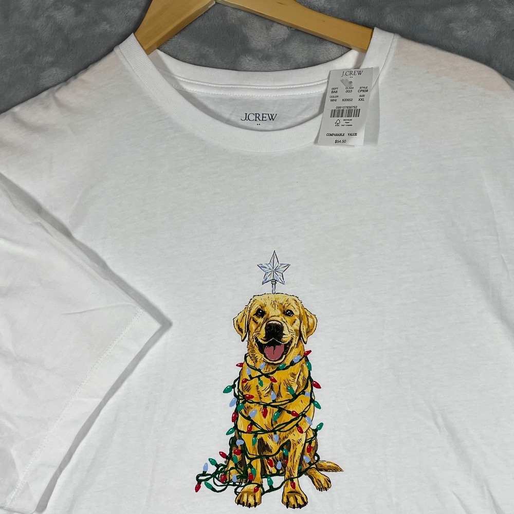 J.Crew Men Golden Retriever Christmas Lights Graphic T-Shirt White XXL CP838 NEW